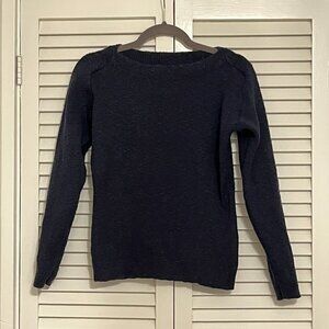J. Peterman sweater women crewneck boatneck ribbed textured navy blue XS